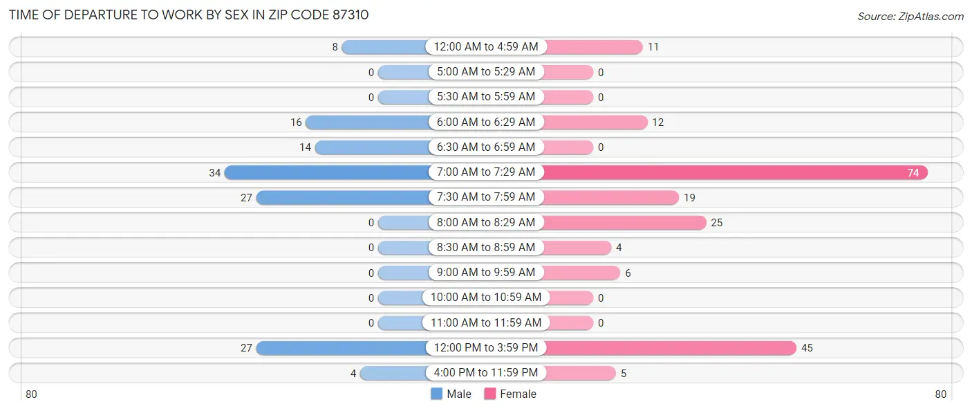 Time of Departure to Work by Sex in Zip Code 87310