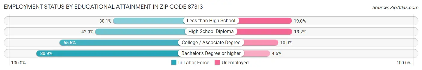 Employment Status by Educational Attainment in Zip Code 87313