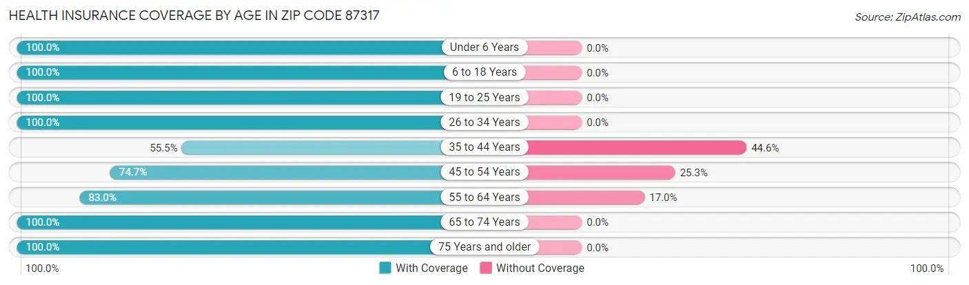 Health Insurance Coverage by Age in Zip Code 87317