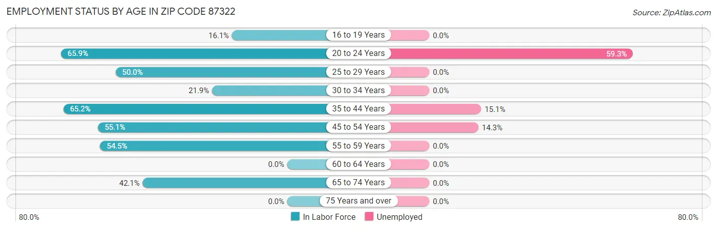 Employment Status by Age in Zip Code 87322
