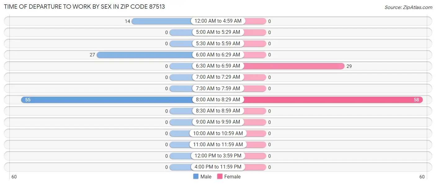 Time of Departure to Work by Sex in Zip Code 87513