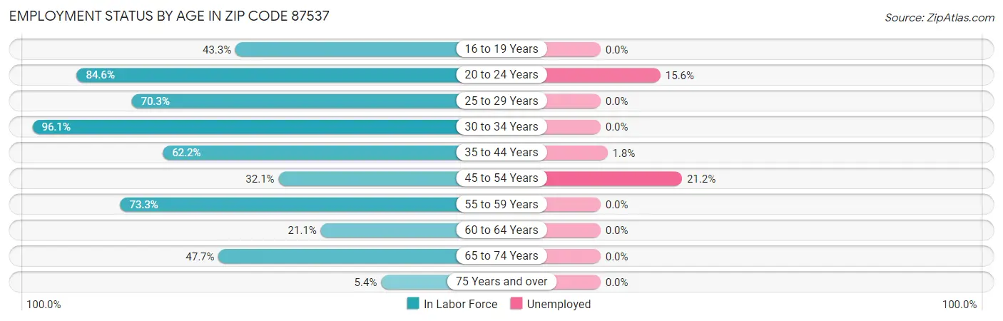 Employment Status by Age in Zip Code 87537