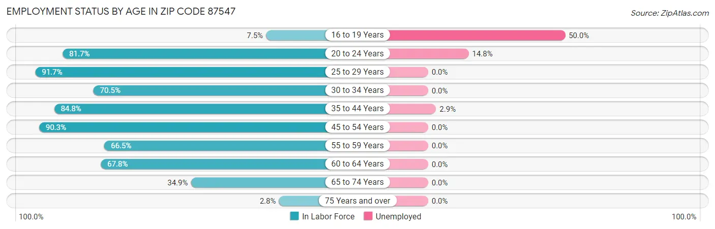 Employment Status by Age in Zip Code 87547