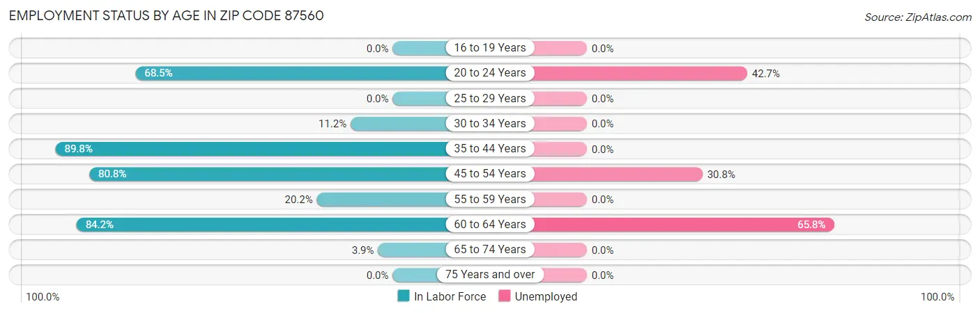 Employment Status by Age in Zip Code 87560