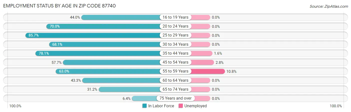 Employment Status by Age in Zip Code 87740