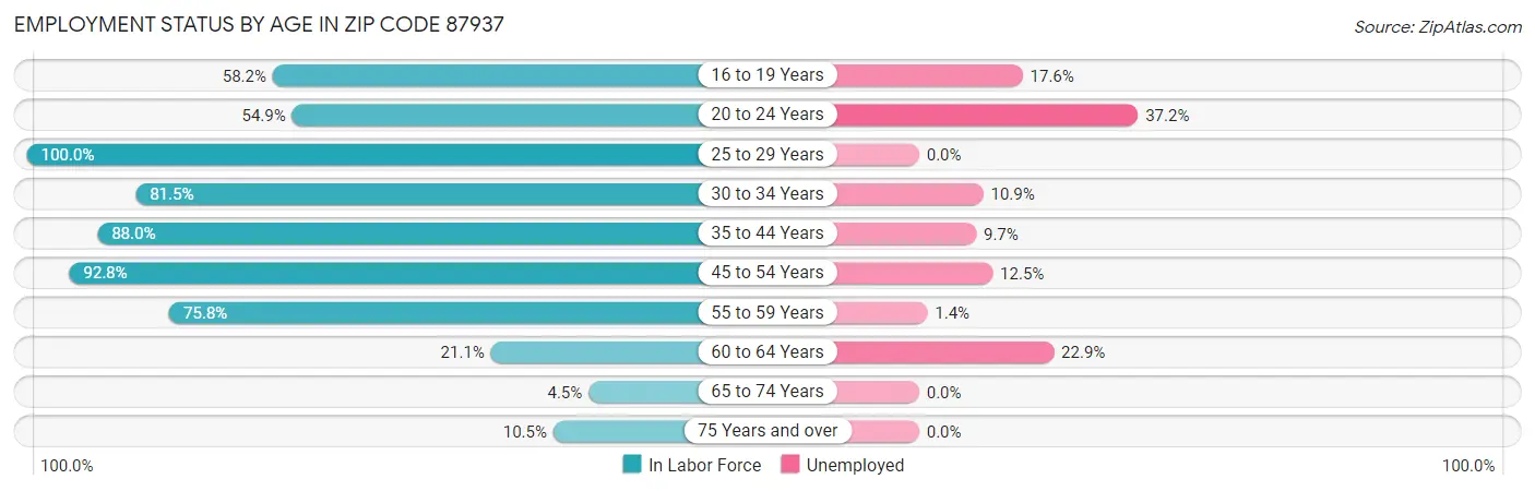Employment Status by Age in Zip Code 87937
