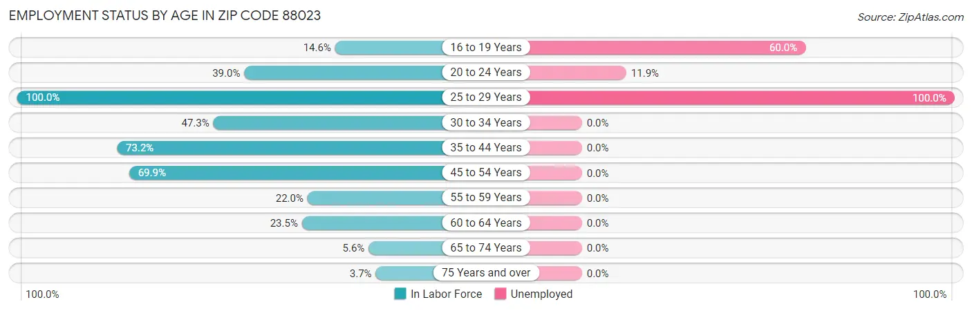 Employment Status by Age in Zip Code 88023