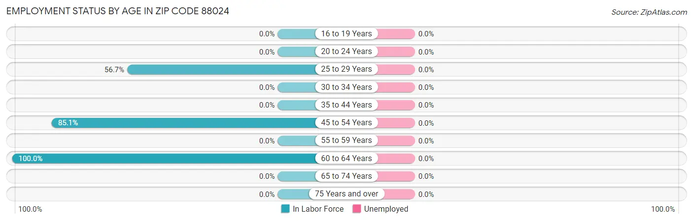 Employment Status by Age in Zip Code 88024