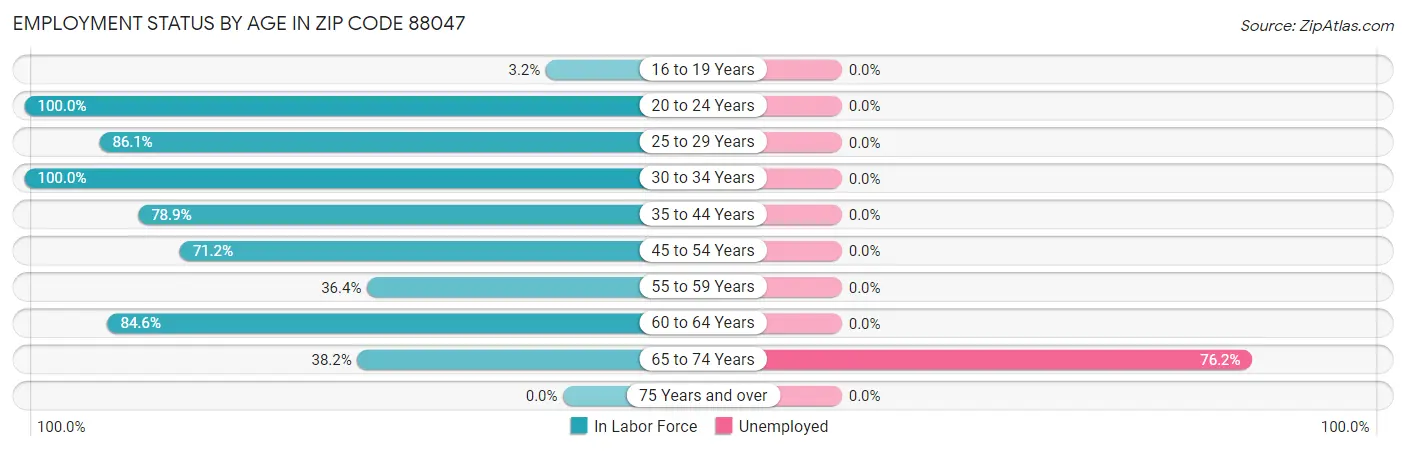 Employment Status by Age in Zip Code 88047