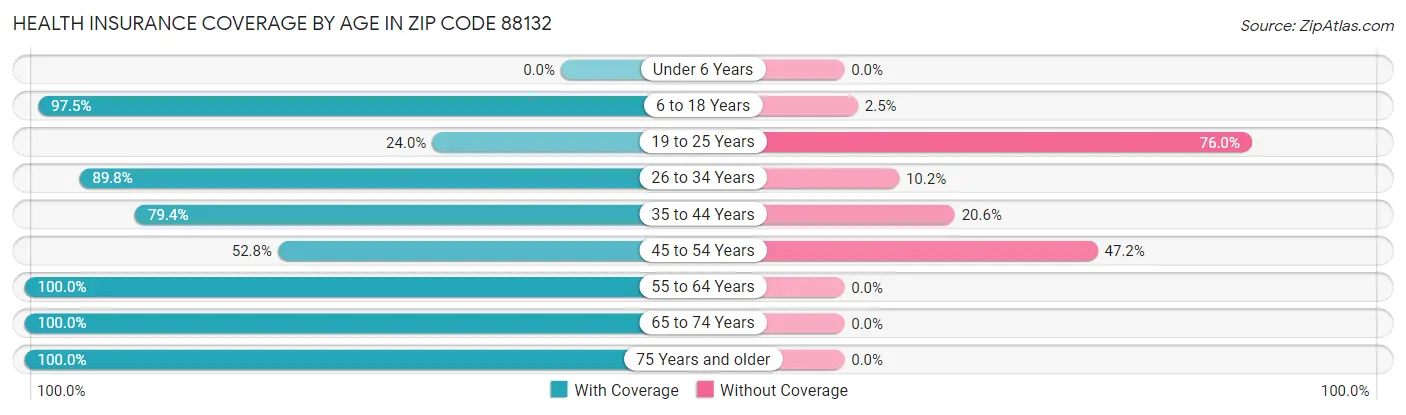 Health Insurance Coverage by Age in Zip Code 88132