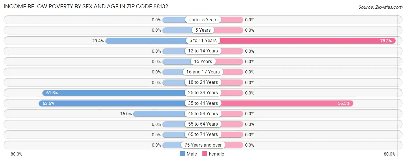 Income Below Poverty by Sex and Age in Zip Code 88132