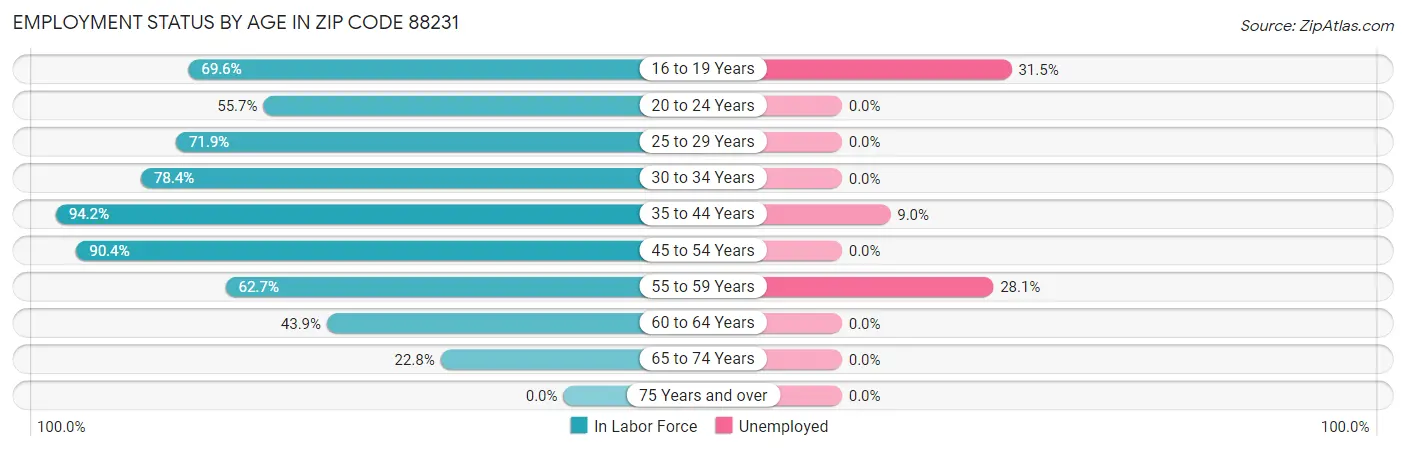 Employment Status by Age in Zip Code 88231