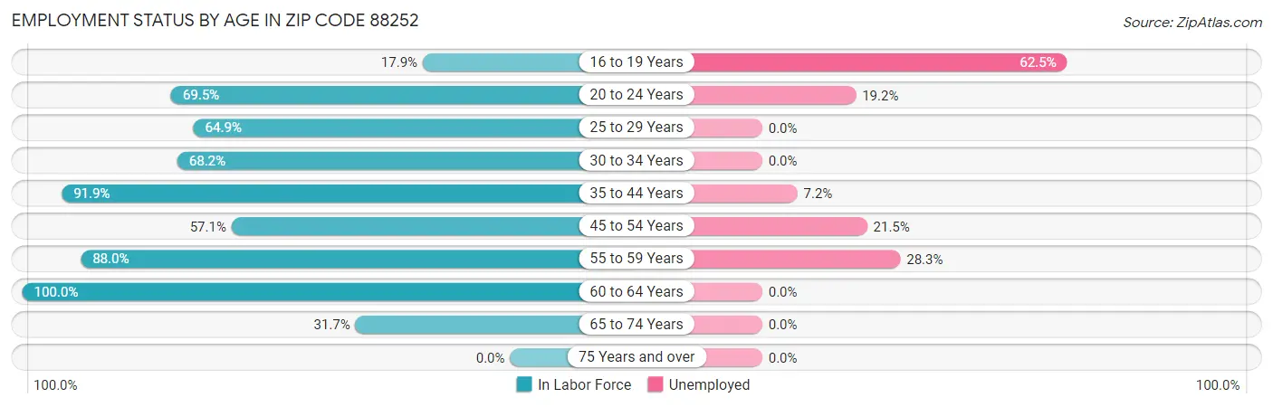 Employment Status by Age in Zip Code 88252