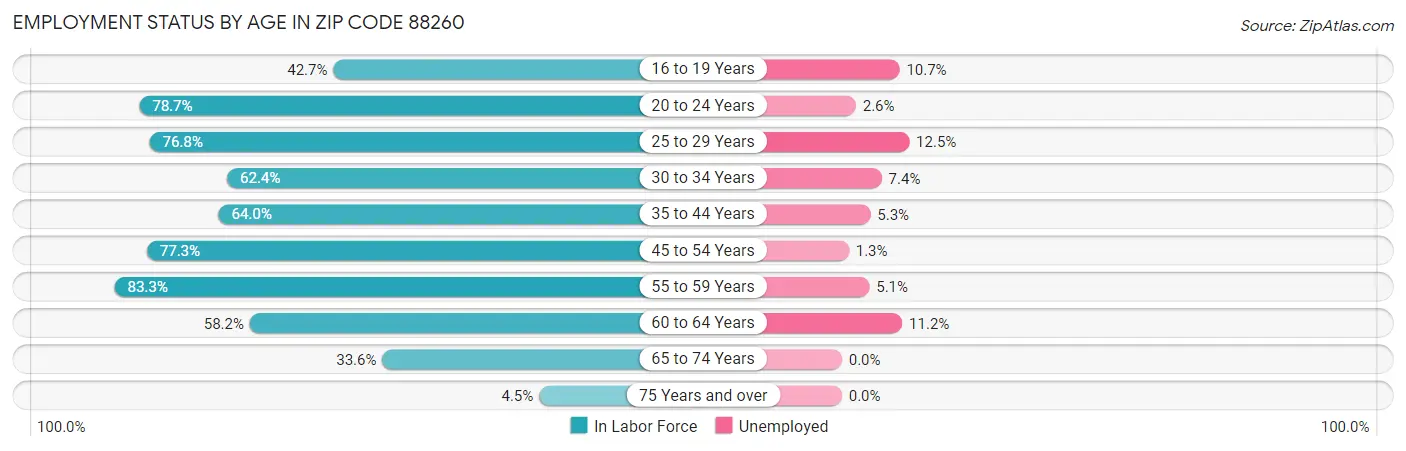 Employment Status by Age in Zip Code 88260