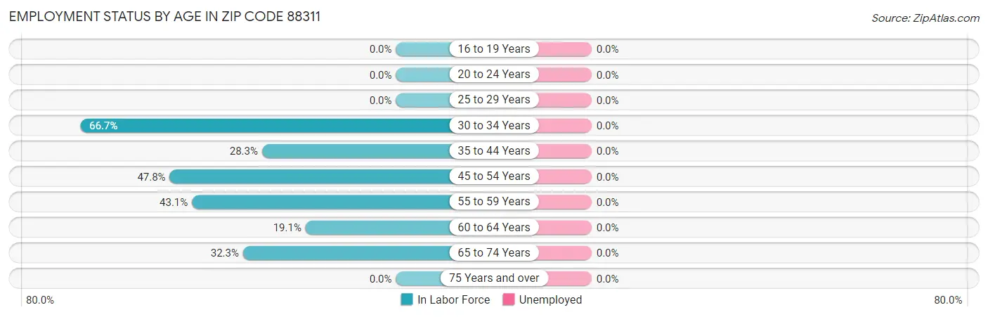 Employment Status by Age in Zip Code 88311
