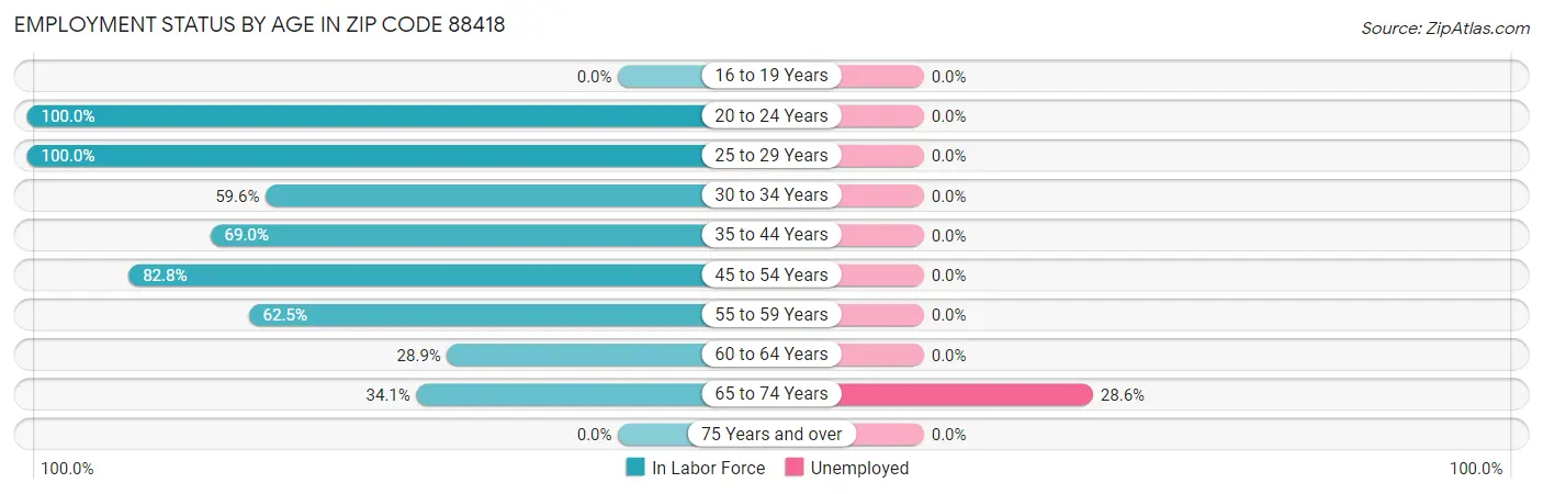 Employment Status by Age in Zip Code 88418