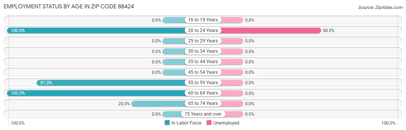 Employment Status by Age in Zip Code 88424