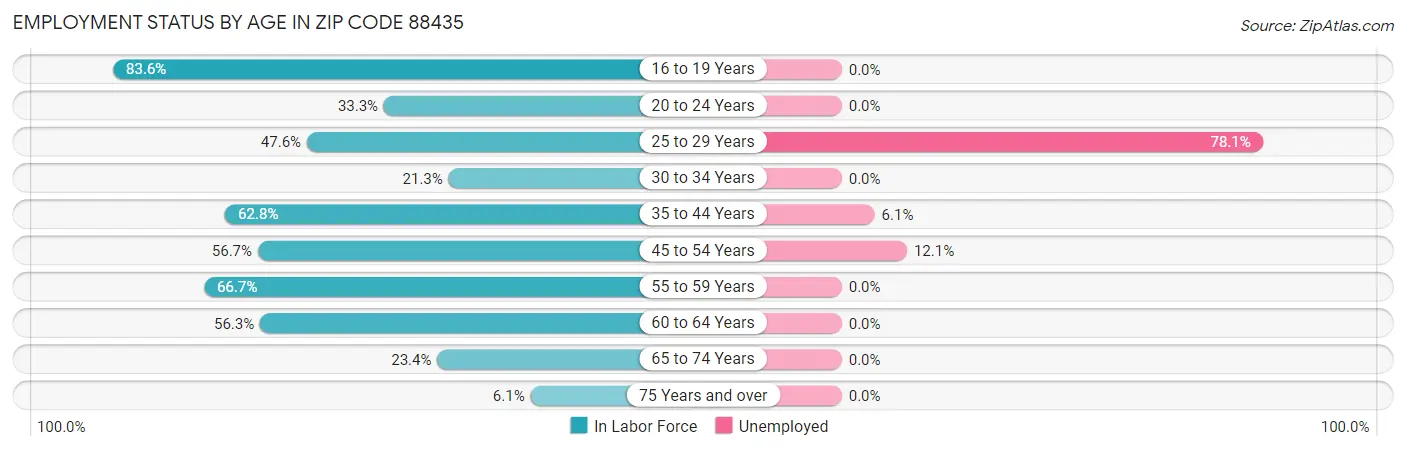Employment Status by Age in Zip Code 88435