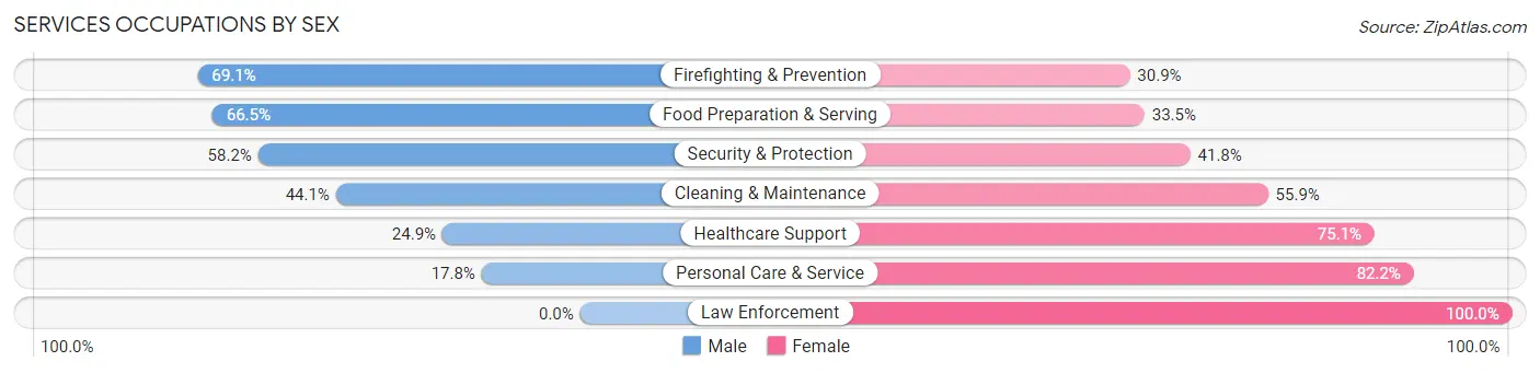 Services Occupations by Sex in Zip Code 90019