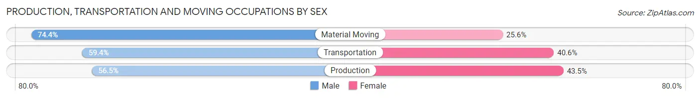 Production, Transportation and Moving Occupations by Sex in Zip Code 90210