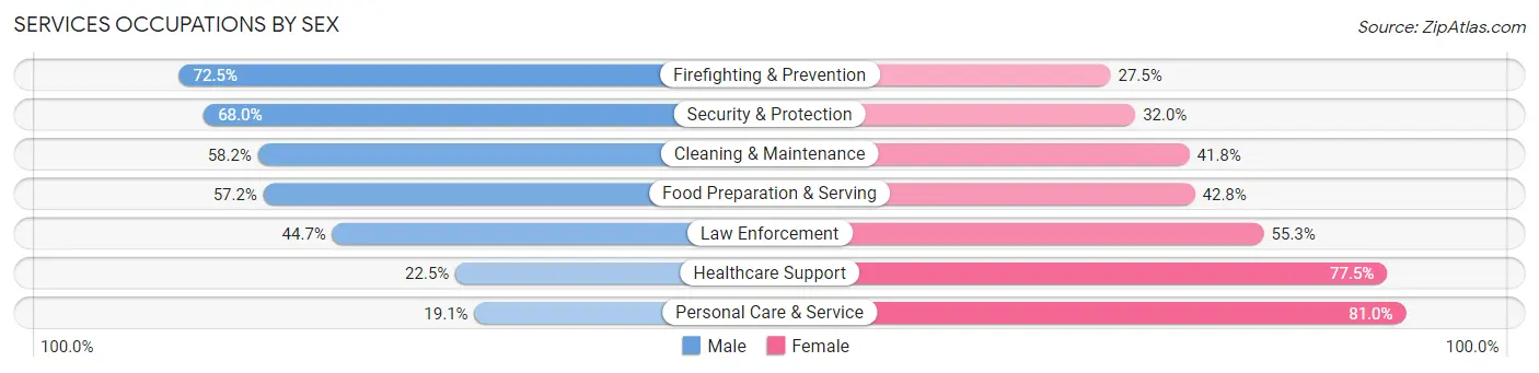 Services Occupations by Sex in Zip Code 90242