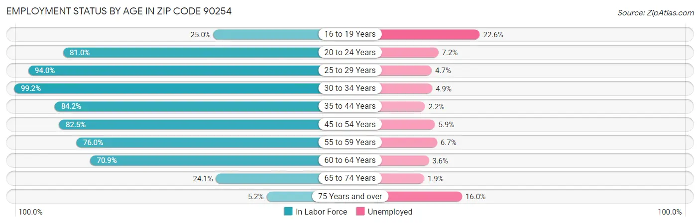 Employment Status by Age in Zip Code 90254