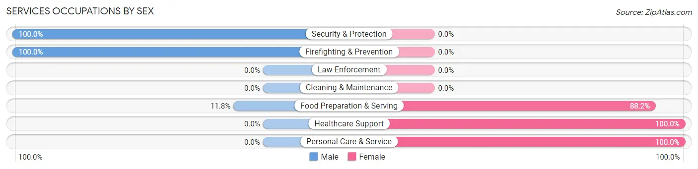 Services Occupations by Sex in Zip Code 91207