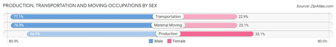 Production, Transportation and Moving Occupations by Sex in Zip Code 91301