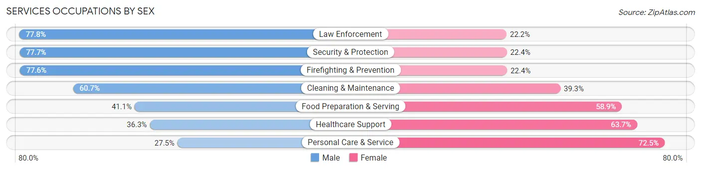 Services Occupations by Sex in Zip Code 91301