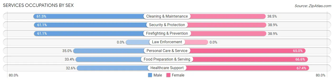 Services Occupations by Sex in Zip Code 91302