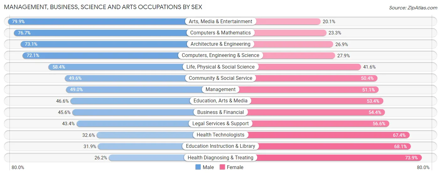 Management, Business, Science and Arts Occupations by Sex in Zip Code 91304