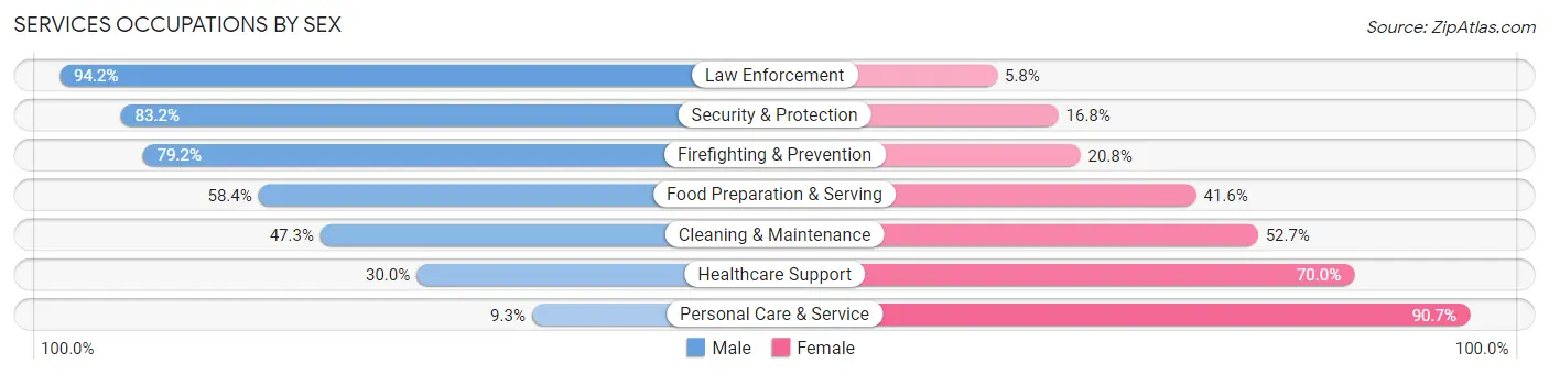 Services Occupations by Sex in Zip Code 91304
