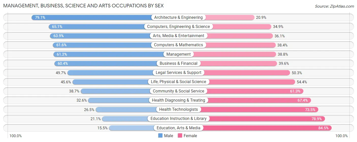 Management, Business, Science and Arts Occupations by Sex in Zip Code 91307