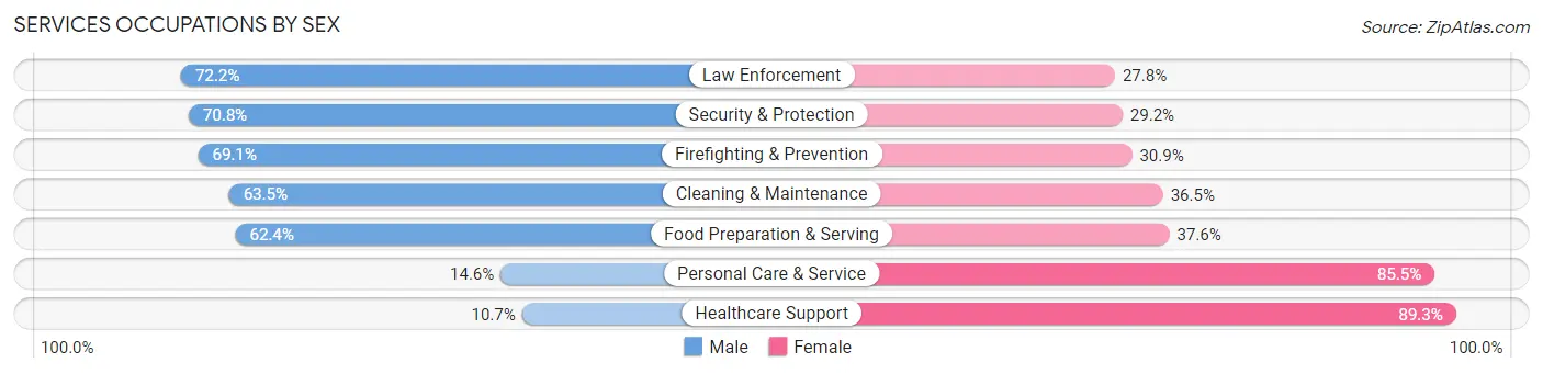 Services Occupations by Sex in Zip Code 91340