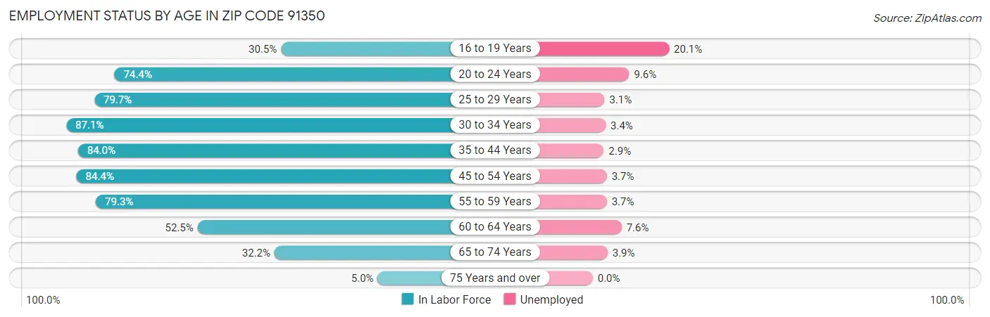 Employment Status by Age in Zip Code 91350