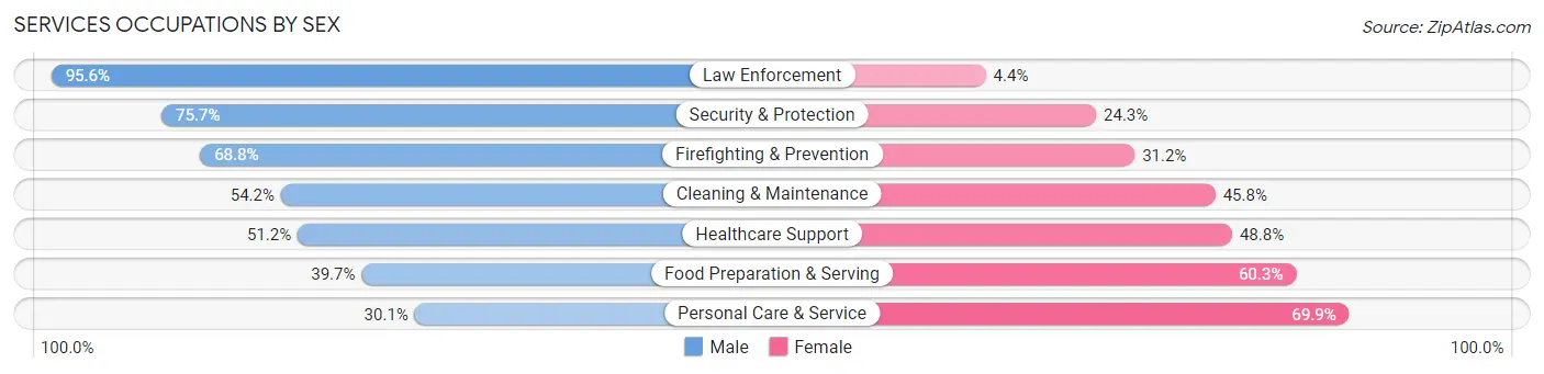 Services Occupations by Sex in Zip Code 91351