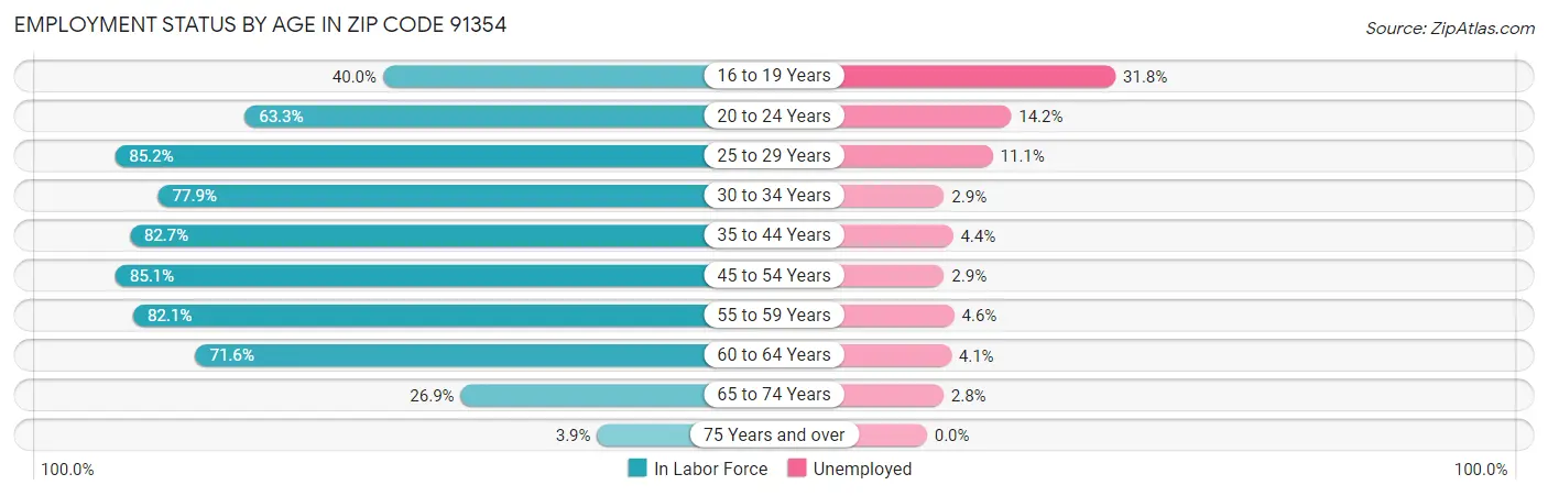 Employment Status by Age in Zip Code 91354