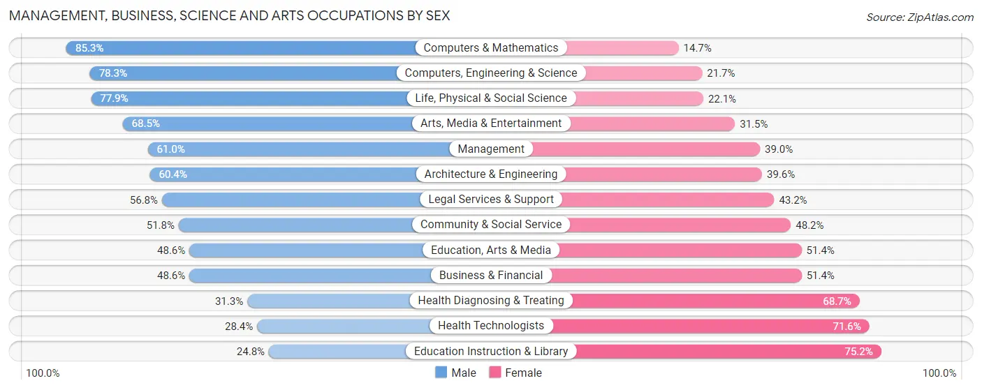 Management, Business, Science and Arts Occupations by Sex in Zip Code 91367