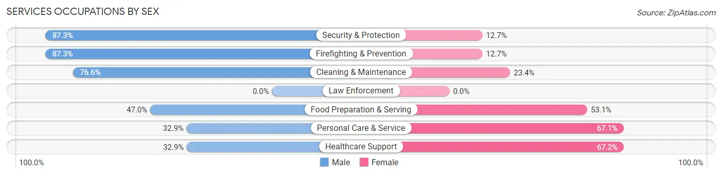 Services Occupations by Sex in Zip Code 91403