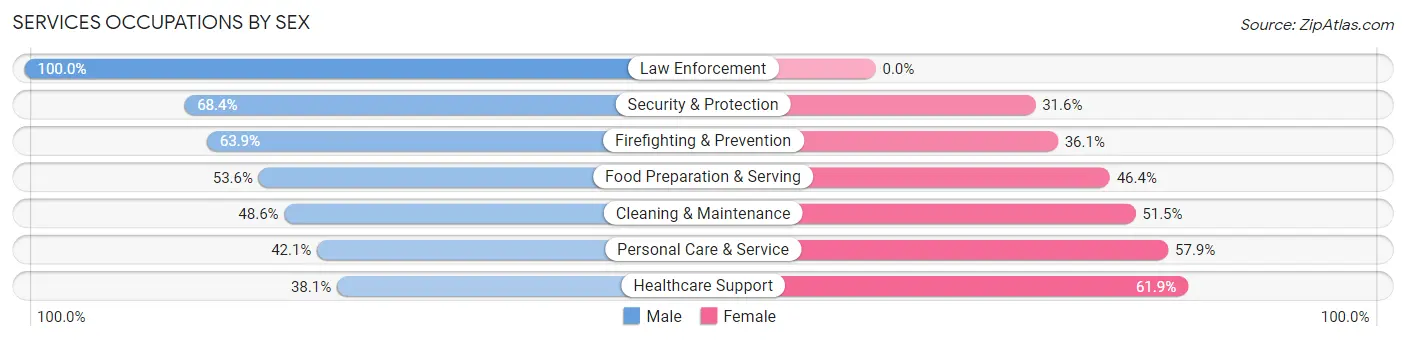 Services Occupations by Sex in Zip Code 91606