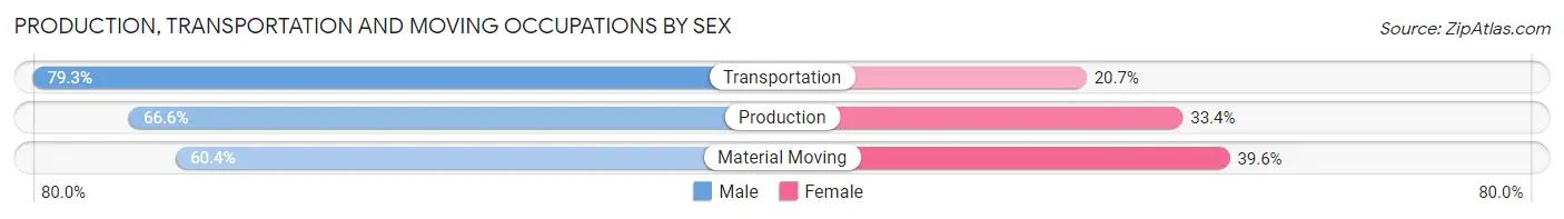 Production, Transportation and Moving Occupations by Sex in Zip Code 91775