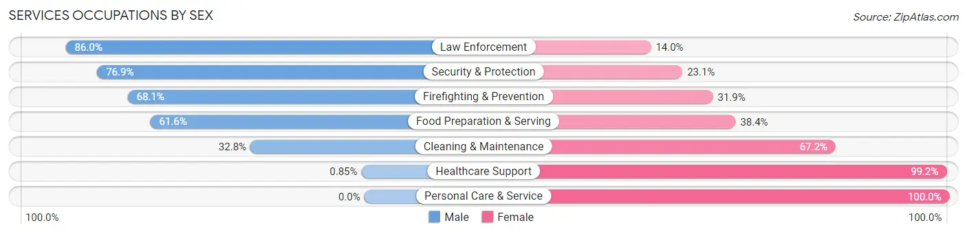 Services Occupations by Sex in Zip Code 91902