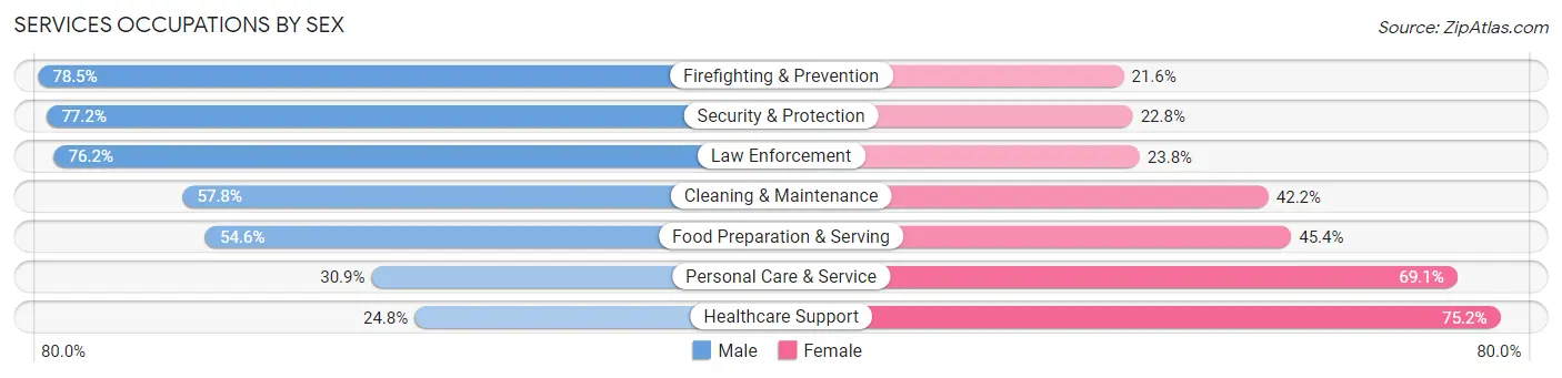 Services Occupations by Sex in Zip Code 91910