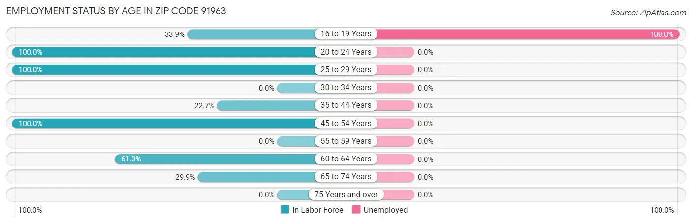 Employment Status by Age in Zip Code 91963