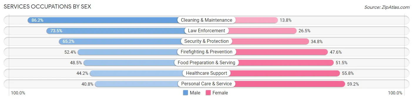 Services Occupations by Sex in Zip Code 91978