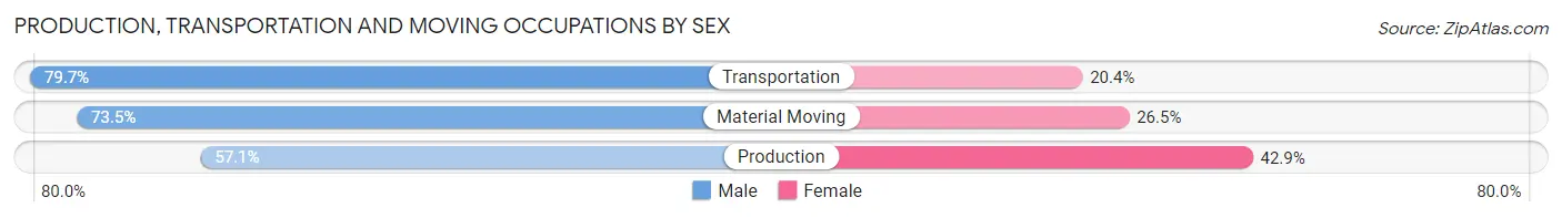 Production, Transportation and Moving Occupations by Sex in Zip Code 92029