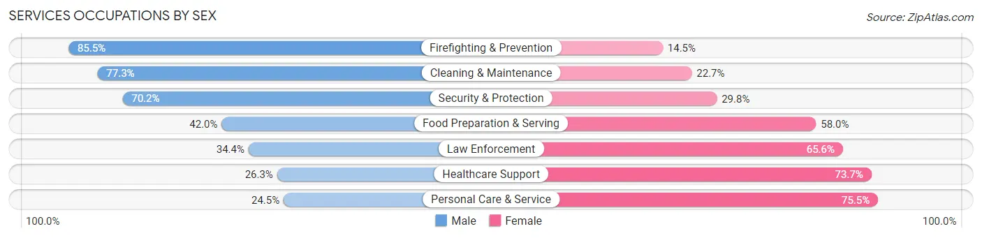 Services Occupations by Sex in Zip Code 92101