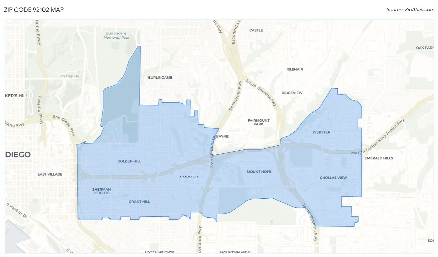 Zip Code 92102 Map