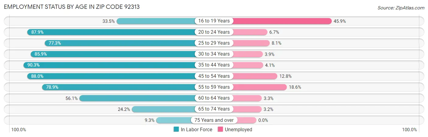 Employment Status by Age in Zip Code 92313