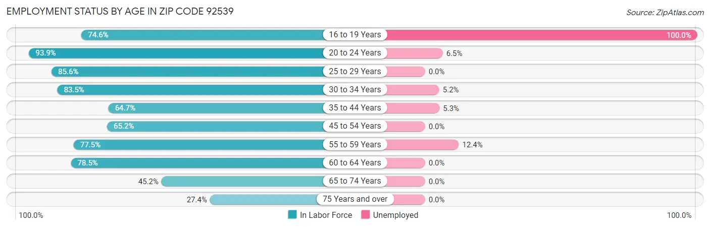 Employment Status by Age in Zip Code 92539